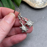 Turtle Earrings, Cute Tibetan Silver Tone Charms