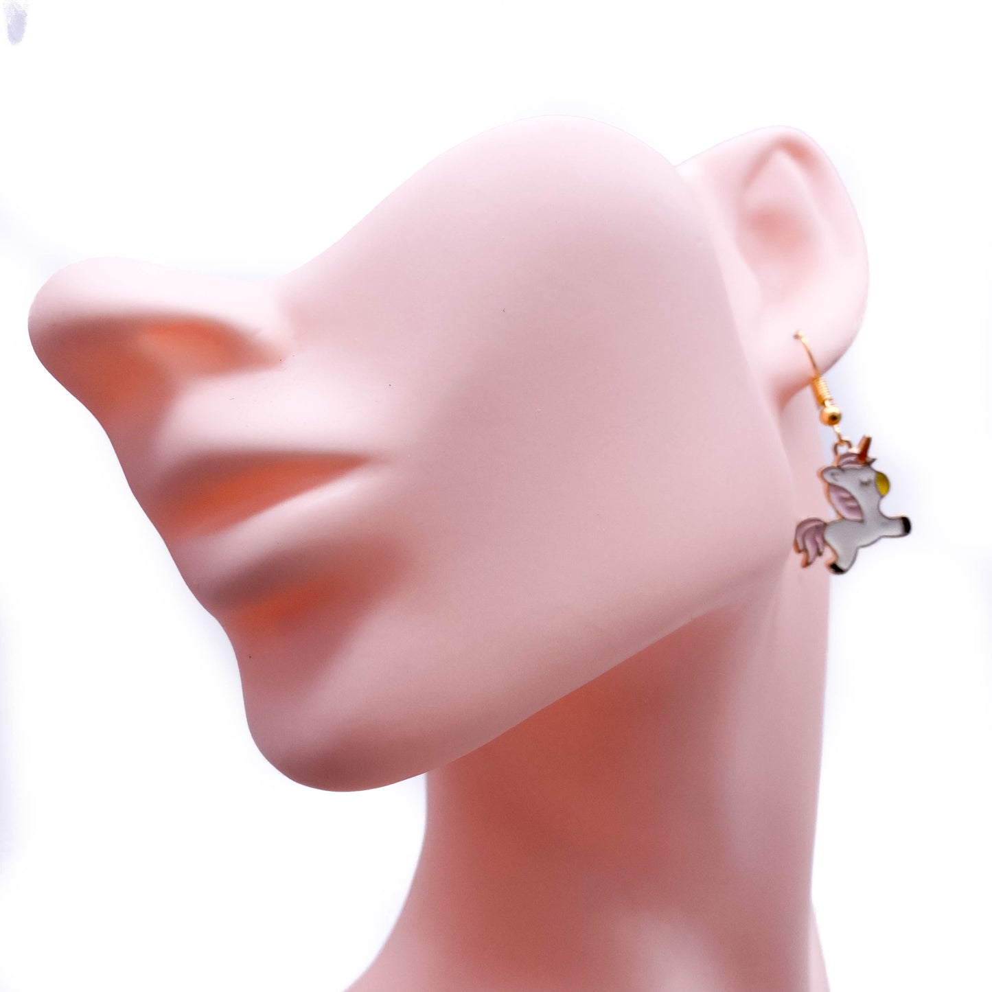 Pink Unicorn Charm Earrings, Gold Plated Hooks