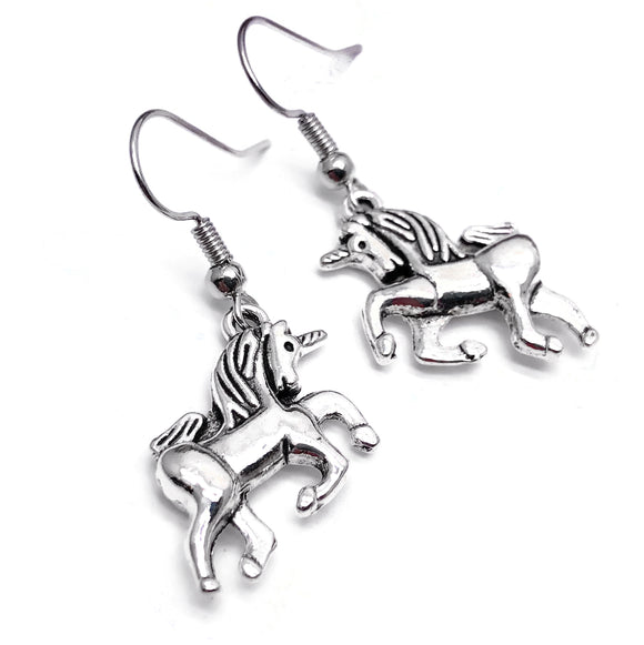 Unicorn Earrings, Cute Mythical Tibetan Silver Charms