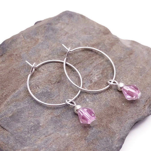 Pale Pink Bicone Glass Bead Hoop Earrings 20mm