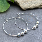 Plain Hoop Earrings, Silver Plated Beads : 35mm Diameter