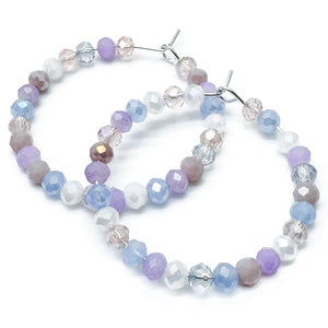 Shimmery Pastel Faceted Glass Bead Silver Tone Hoops : 35mm