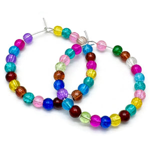 Multi-Colour Crackle Glass Bead Hoops : 35mm Diameter