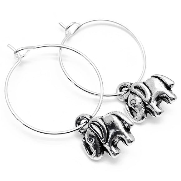 Elephant Charm Hoop Earrings : 20mm Diameter