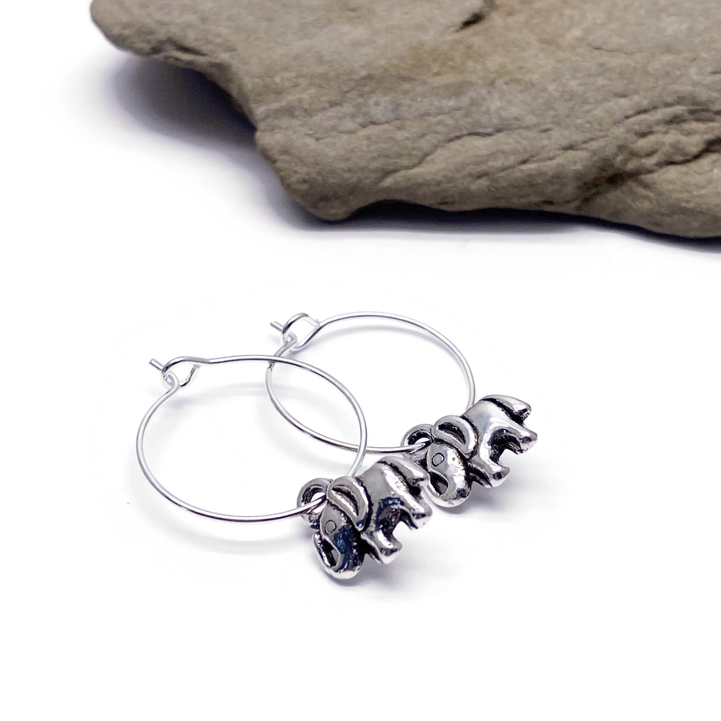 Elephant Charm Hoop Earrings : 20mm Diameter