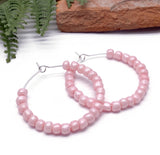 Pale Pink Glass Bead Hoops : 35mm Diameter, Silver Plated