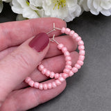 Pale Pink Glass Bead Hoops : 35mm Diameter, Silver Plated