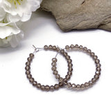 Faceted Brown Glass Bead Hoops : 35mm Diameter, Silver Plated