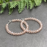 Faceted Pink Glass Bead Hoops : 35mm Diameter, Silver Plated