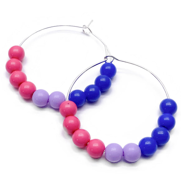 Bisexual Flag Colours Hoop Earrings : 35mm Diameter, Silver Plated