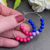 Bisexual Flag Colours Hoop Earrings : 35mm Diameter, Silver Plated