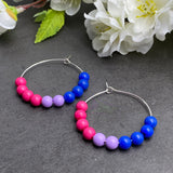 Bisexual Flag Colours Hoop Earrings : 35mm Diameter, Silver Plated