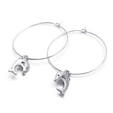 Dolphin Charm Silver Plated Hoop Earrings : 35mm Diameter