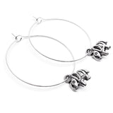 Elephant Charm Silver Plated Hoop Earrings : 35mm Diameter