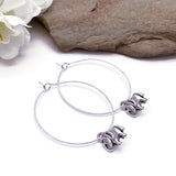 Elephant Charm Silver Plated Hoop Earrings : 35mm Diameter