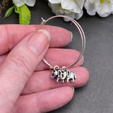 Elephant Charm Silver Plated Hoop Earrings : 35mm Diameter