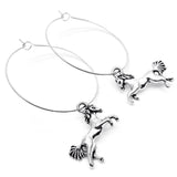 Horse Charm Silver Plated Hoop Earrings : 35mm Diameter