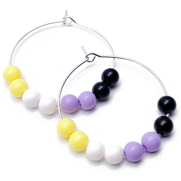 Non Binary Colours Hoop Earrings : 35mm Diameter, Silver Plated