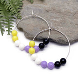 Non Binary Colours Hoop Earrings : 35mm Diameter, Silver Plated