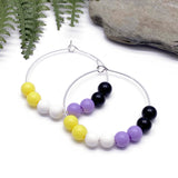 Non Binary Colours Hoop Earrings : 35mm Diameter, Silver Plated