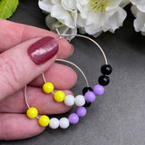 Non Binary Colours Hoop Earrings : 35mm Diameter, Silver Plated