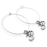 Ohm Charm Silver Plated Hoop Earrings : 35mm Diameter