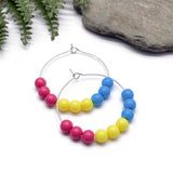 Pansexual Colours Hoop Earrings : 35mm Diameter, Silver Plated