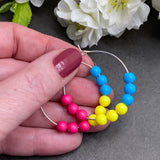 Pansexual Colours Hoop Earrings : 35mm Diameter, Silver Plated