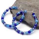 Blue Mix Seed Beads Hoops 35mm