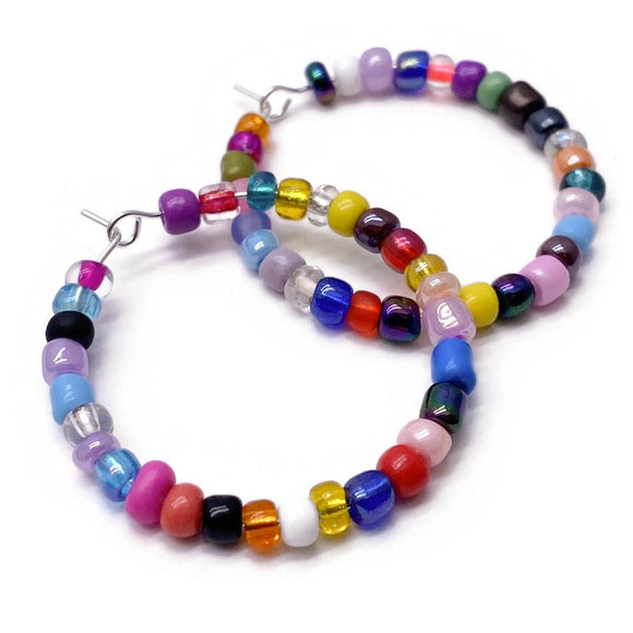 Multi-Colour Mix Glass Seed Beads Hoops : 35mm Diameter