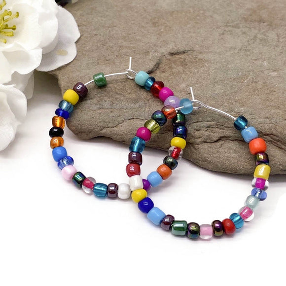 Multi-Colour Mix Seed Beads Hoops 35mm