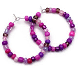 Pink and Purple Glass Seed Bead Hoops : 35mm Diameter