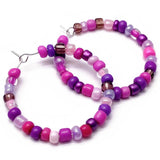 Pink and Purple Glass Seed Bead Hoops : 35mm Diameter