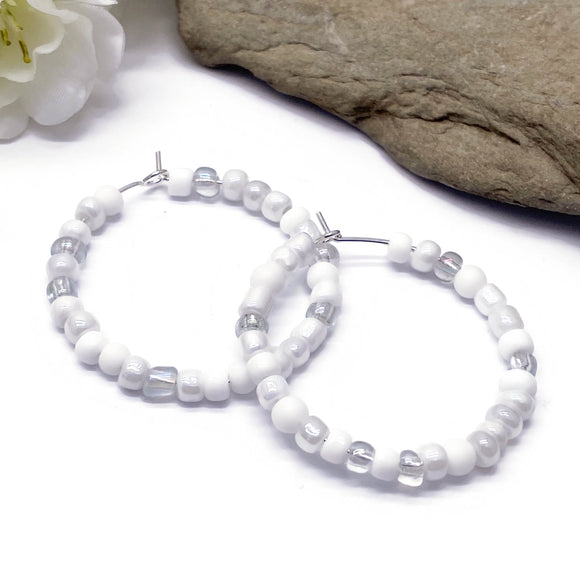 White and Clear Seed Bead Hoops 35mm