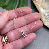 Small Star Charm Silver Plated Hoop Earrings : 35mm Diameter