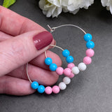 Trans Pride Colours Hoop Earrings : 35mm Diameter, Silver Plated