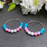 Trans Pride Colours Hoop Earrings : 35mm Diameter, Silver Plated