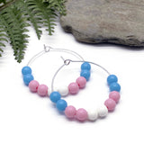 Trans Pride Colours Hoop Earrings : 35mm Diameter, Silver Plated