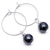 Hematite 8mm Stone Bead Hoops : 20mm Diameter, Silver Plated