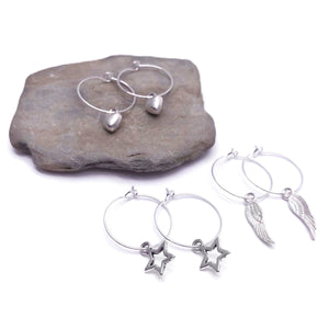 Wings, Stars and Hearts Charm Hoop Earrings Set