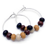 Black and Brown Wooden Bead Silver Tone Hoops : 20mm Diameter