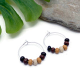 Black and Brown Wooden Bead Silver Tone Hoops : 20mm Diameter