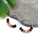 Black and Brown Wooden Bead Silver Tone Hoops : 20mm Diameter