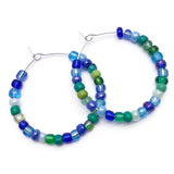 Blue and Green Glass Seed Beads Hoops : 35mm Diameter