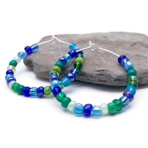 Blue and Green Seed Beads Hoops 35mm