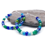 Blue and Green Seed Beads Hoops 35mm