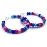 Blue and Pink Seed Beads Hoops 35mm