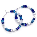 White and Blue Glass Seed Beads Hoops : 35mm Diameter