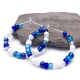 White and Blue Glass Seed Beads Hoops : 35mm Diameter