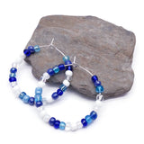 White and Blue Glass Seed Beads Hoops : 35mm Diameter